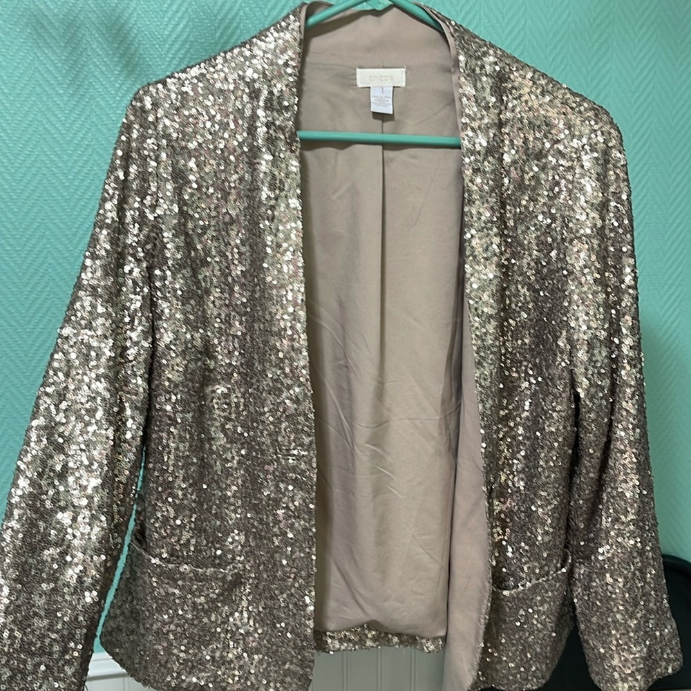 Chico’s Bronze Sequined Jacket, Size 1